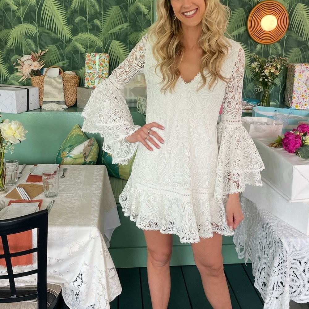 Alexis Lace Mini Dress with Bell Sleeves